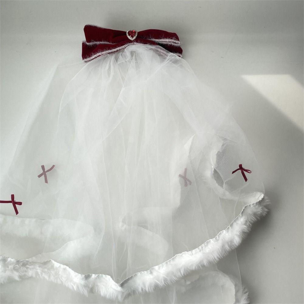 Bowknot Wedding Veil Heart Bridal Headdress Beautiful Long Velvet Bow Veil Wedding