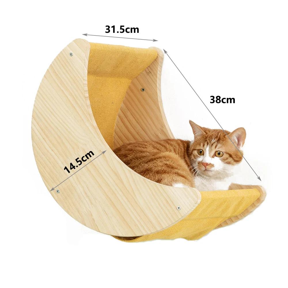 Wall Mounted Wooden Cat Shelves Jumping Furniture Cat Climbing Tree Scratching Post Hammock Stairs Playing Climbing Frame