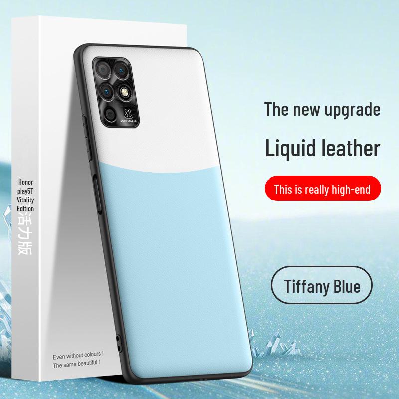 Schutzhülle aus flüssigem Leder für Honor Play 5T Vitality Edition mit Sturzschutzfunktion, als einteilige Hülle geliefert.