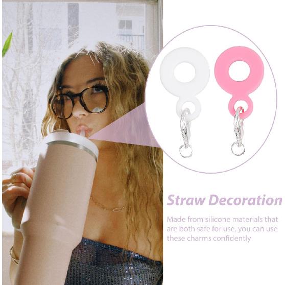 PRETYZOOM 20pcs Straw Charm Adapters, Silicone Dangle Hanging Charm, Compatible Ornament Adapters for Straw Cups, Tumblers
