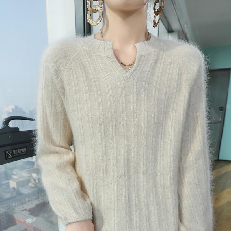 Women's Cashmere Sweater Qinghe Cashmere 30% Cashmere 30% Mink 30% Wool 10% Nylon Women's Autumn and Winter Thick Cashmere Pullover Soft and Warm