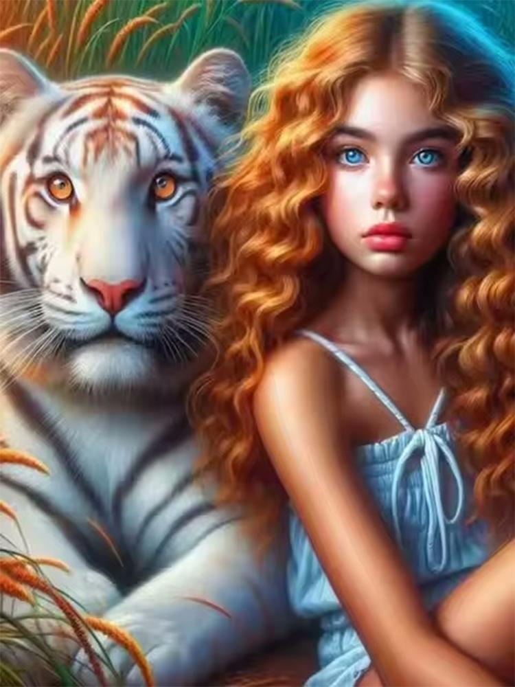 

Алмазная картина 5D DIY Новая серия Женщины и тигры Полный круг Квадратное искусство Мозаика Вышивка Животные Женщины Изображение Украшения Full Round 20x30CM