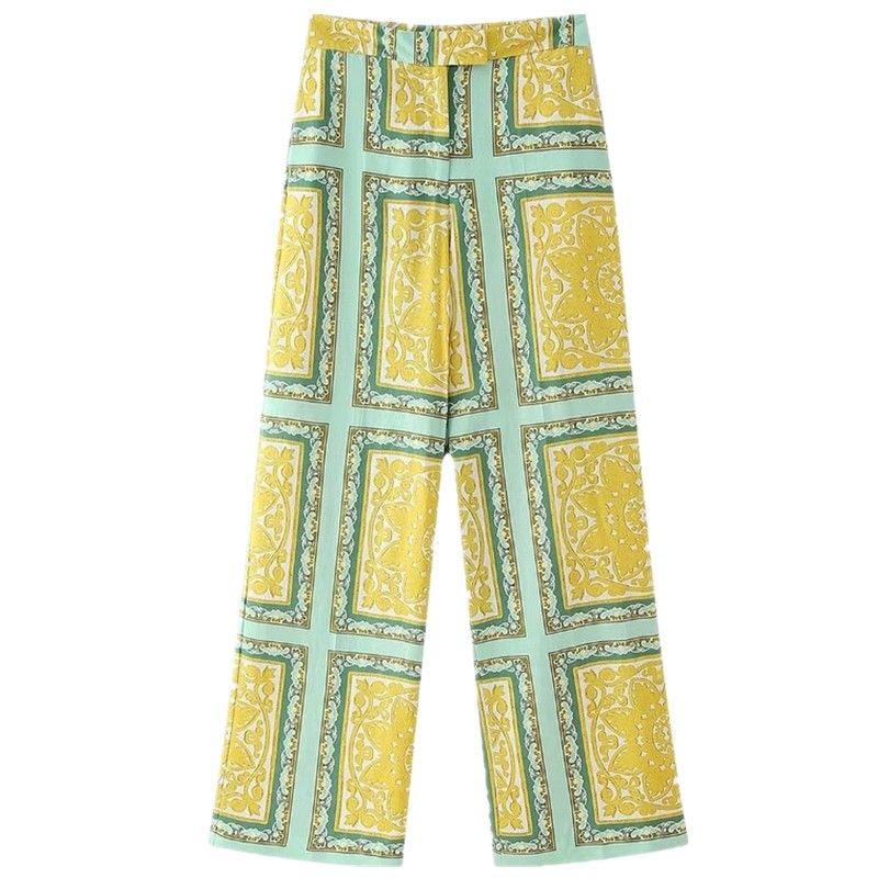 

Fashion Style 2024 Summer New Women s Clothing Slim Looking All-Matching Printed Linen High Waist Wide Leg Pants 8201450 Picture color L