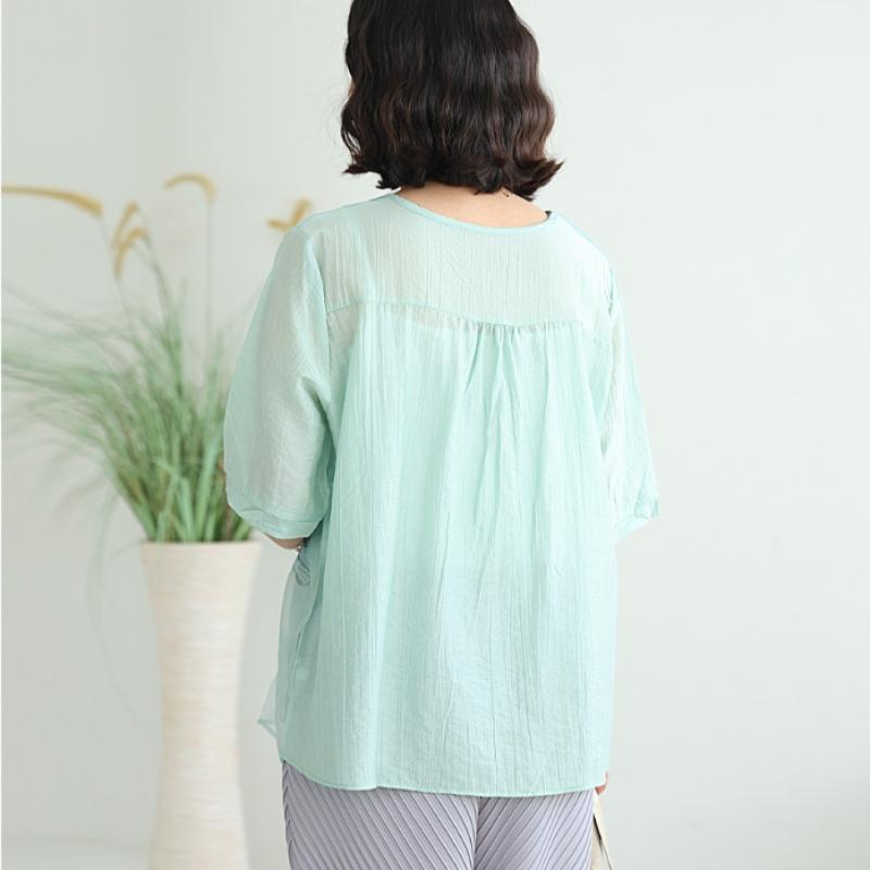Shiz Madam Summer Watercolor Garden Double Tencel Blouse T57541