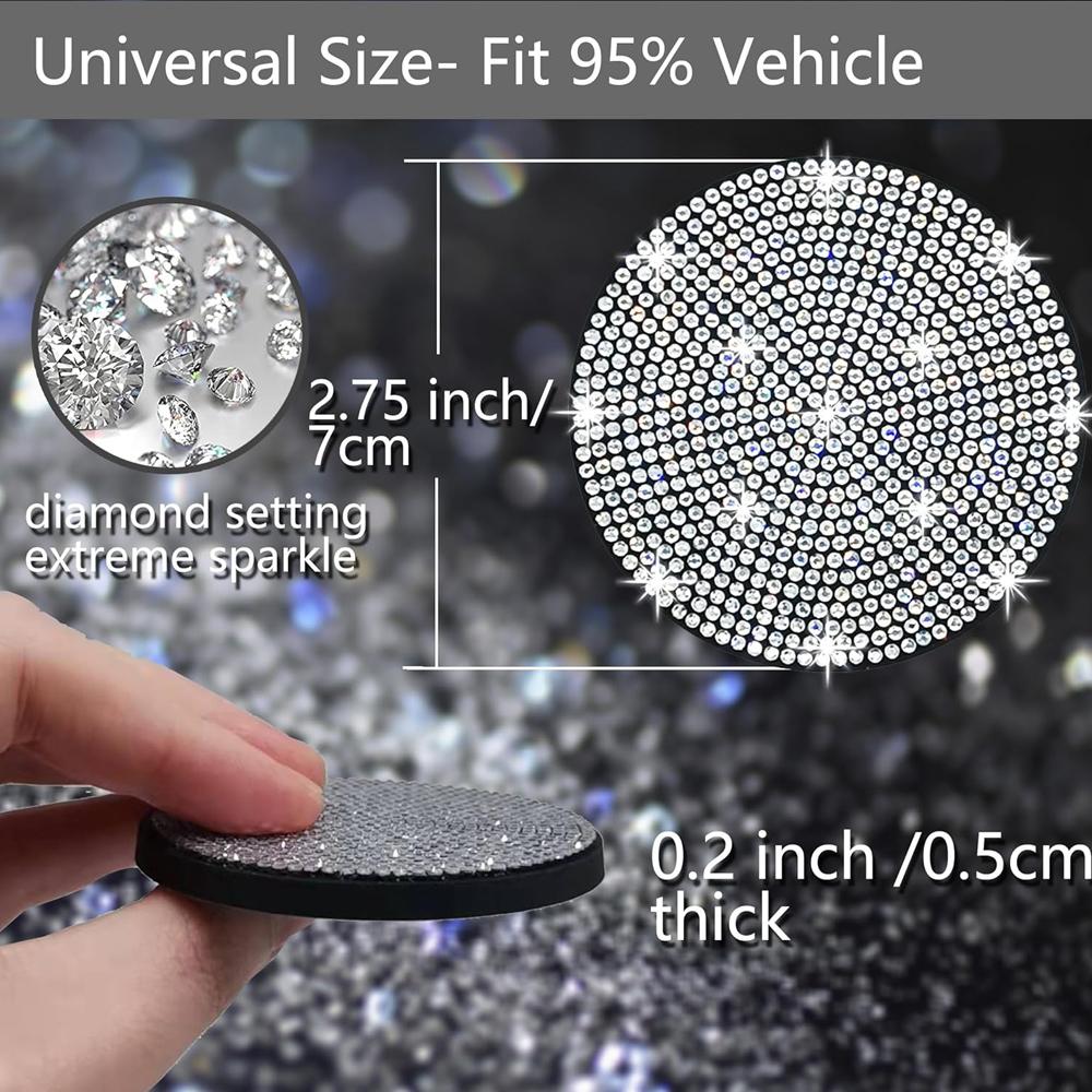 2pcs Bling Car Cup Holder Coaster, 7cm Anti-Slip Shockproof Universal Fashion Coasters Insert Crystal Rhinestone