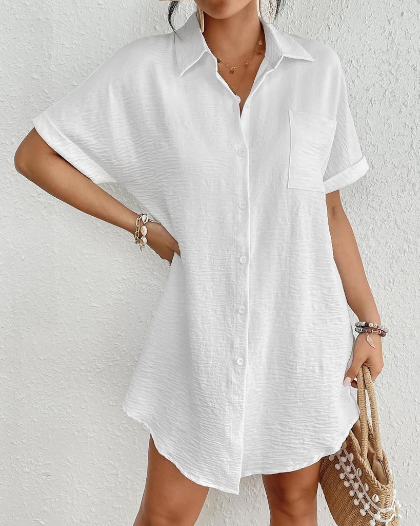 2026 Spring/Summer Casual Women's Loose Pocket Lapel Shirt