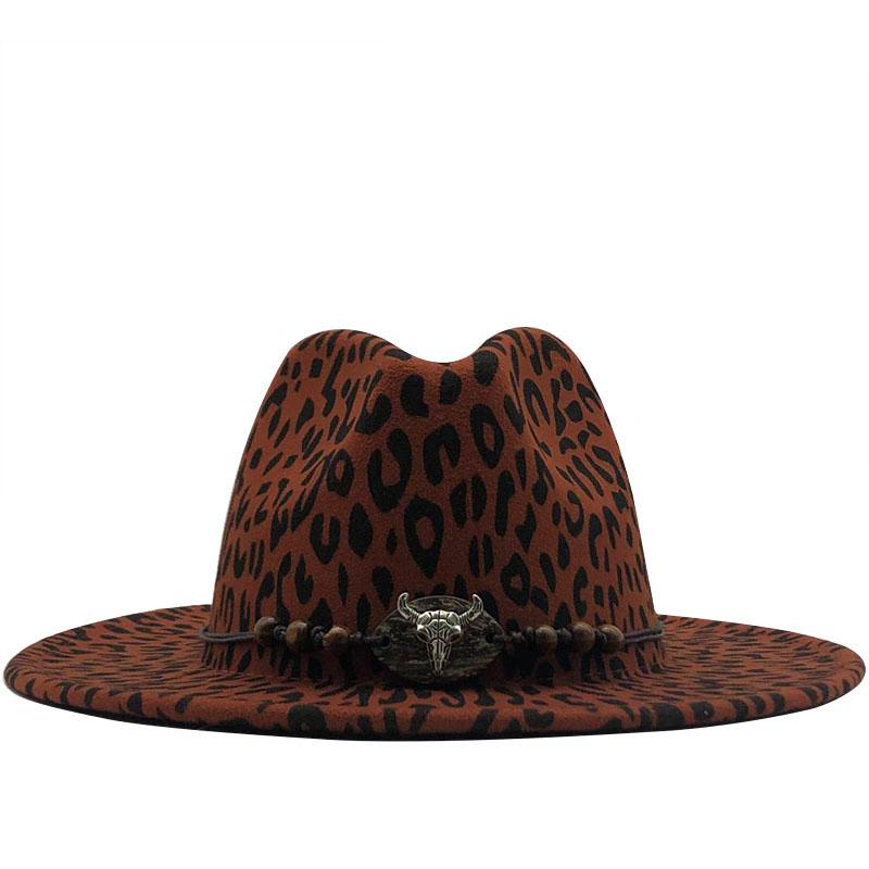 Hot Trend Unisex Flat Brim Wool Felt Jazz Fedora Hats Men Women Leopard Grain Leather Band Decor Trilby Panama Formal Hats 60CM
