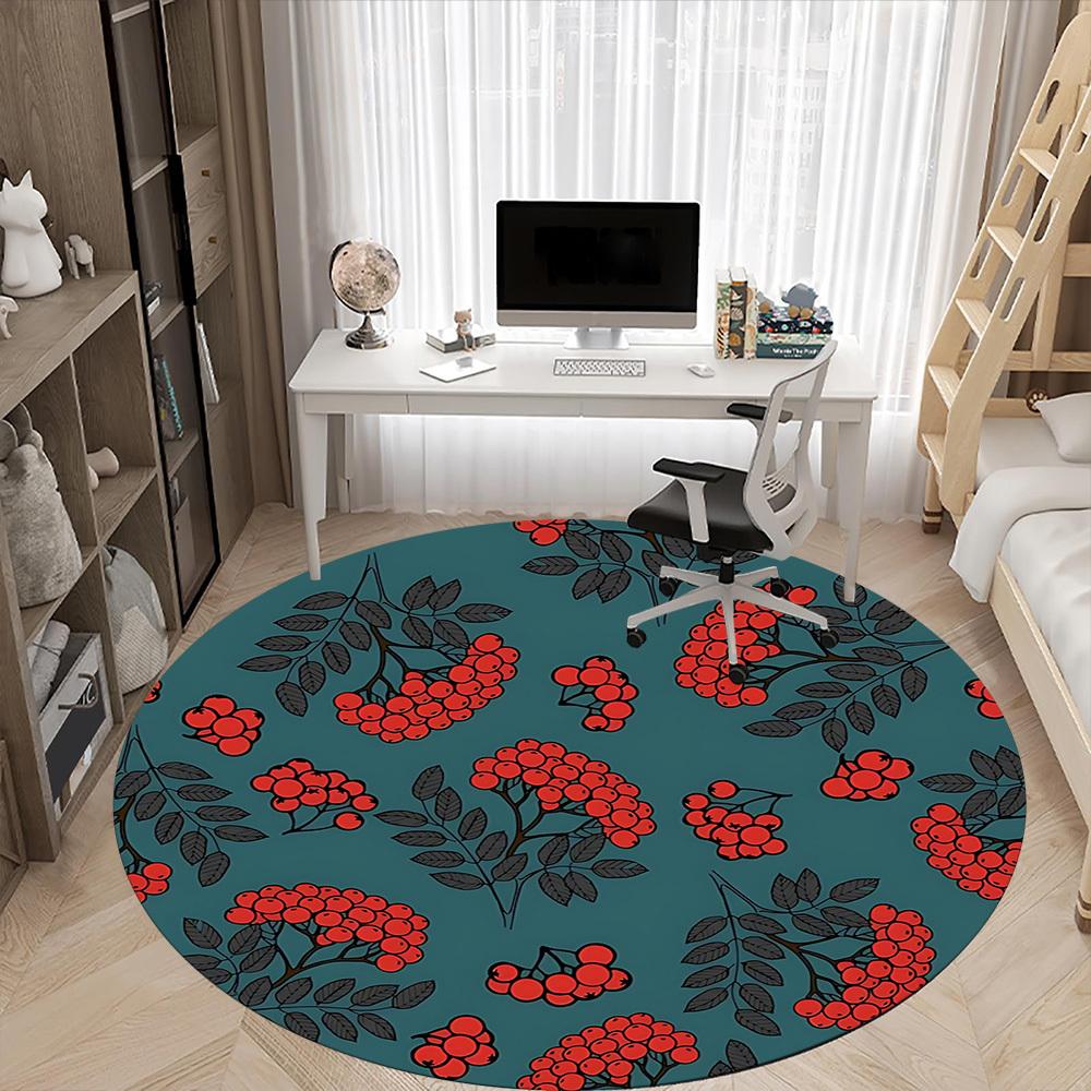 1pc Rustic Berries Office Round Area Rug, Indoor Mat Suitable For Office, Under Office Chairs Bedroom Living Room Home Decor, Room Deco180