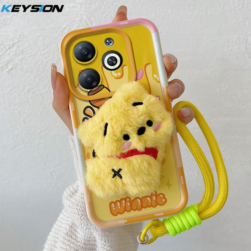 KEYSION Cute 3D Cartoon Plush Case for Infinix Smart 8 8HD with Lanyard Soft Silicone Shockproof Phone Cover for Infinix Hot 40i