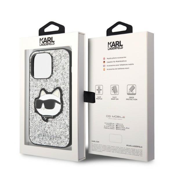 Etui Do iPhone 14 Pro Max Karl Lagerfeld Glitter Choupette Srebrne