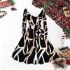 Women Geometric Pattern Print Midi Dress, Long Sleeve V‑Neck Furry Trim A‑Line Party Dress, Christmas Limited Edition