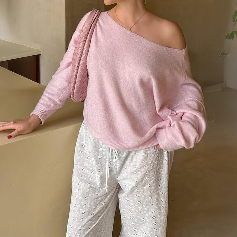 Casual Long-sleeved Tops Simple Solid Color Sweater for Women 2025 Autumn and Winter