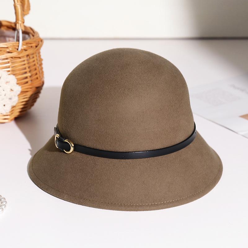 2025 Women's British Retro Wool Felt Hat: Autumn/Winter Fashion Belted Bucket Hat