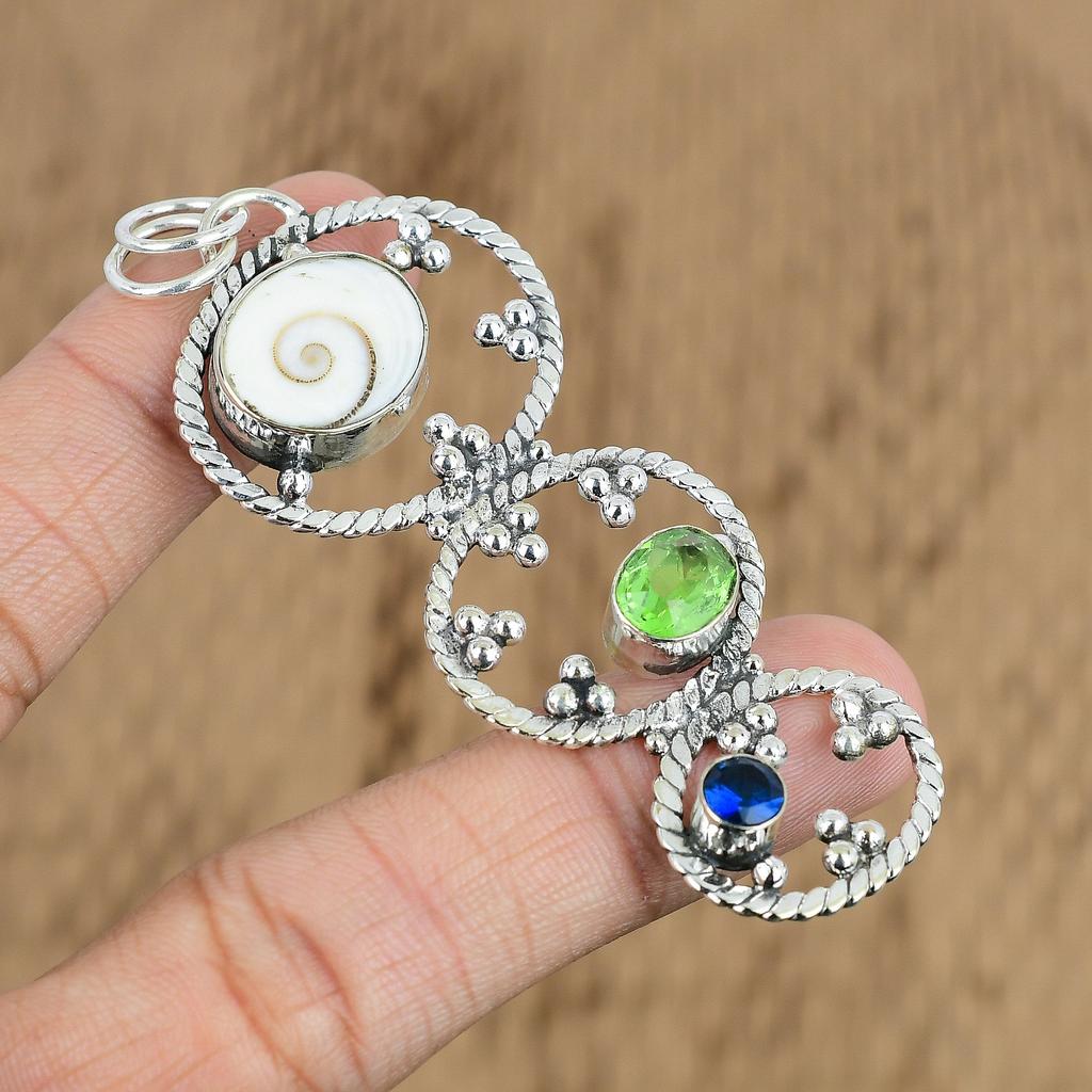 Mothers Day Sale 925 Silver Natural Shiva Eye Shell Peridot Wife Pendant Jewelry