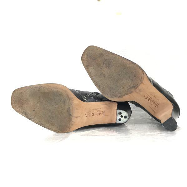 RALPH LAUREN Leather High Heel Short Boots 6C/22.5-23 Black Side Zip(USED)