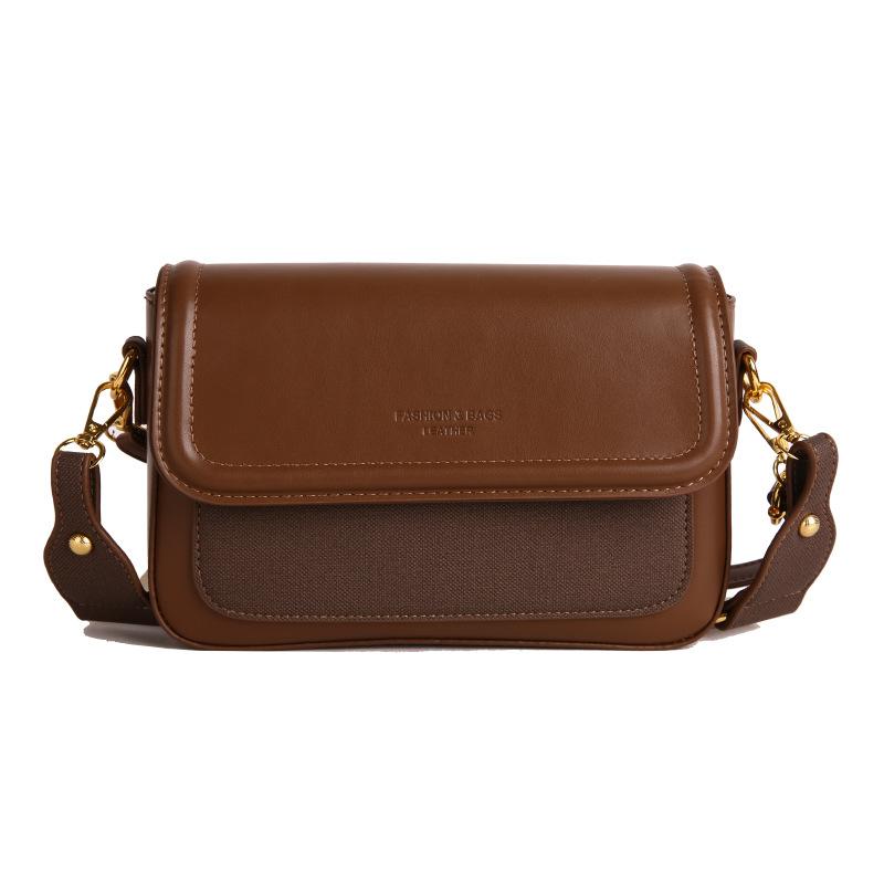 New simple solid color women's bag texture popular Japanese contrasting color shoulder bag niche foreign style messenger bag