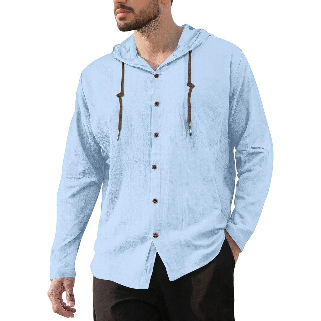 Men's Casual Hooded Long Sleeve Shirt Button Down Lightweight Breathable Loose Fit Oversized Cotton Shirt for Outdoor Sports