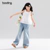 Summer Rhinestone Girls' Wide-Leg Jeans: Loose, Versatile, Straight-Leg Long Pants