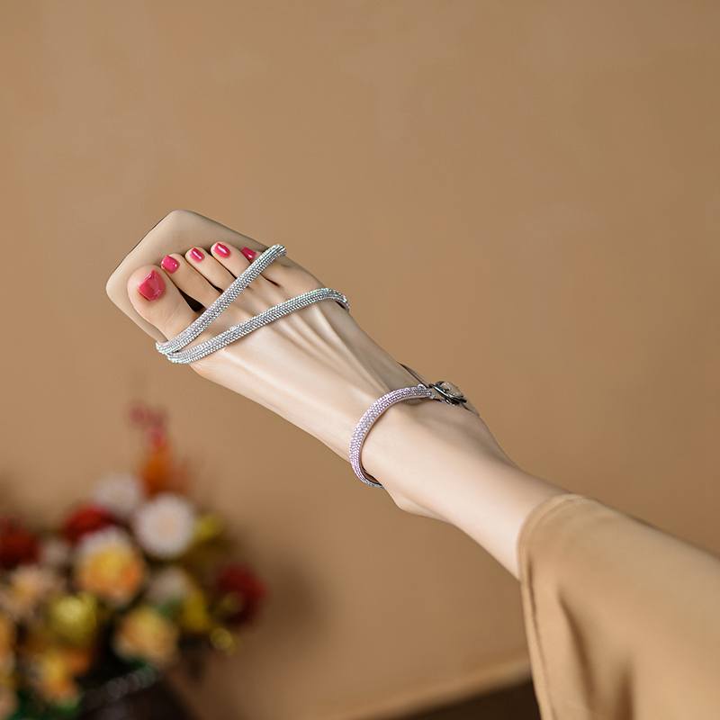 Krazing Pot Vollnarbenleder Peep Toe Stiletto High Heels Kristallperlen Sommer Schuhe Größe 44 Größe 43 Damen Luxus Sandalen