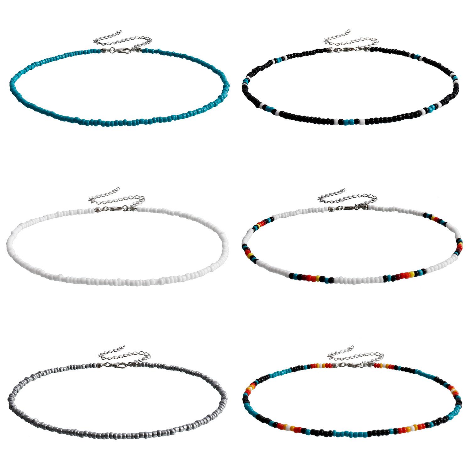 

Bohemian Colored Rice Beads Short Necklace Beach Casual Handmade Beaded Necklace