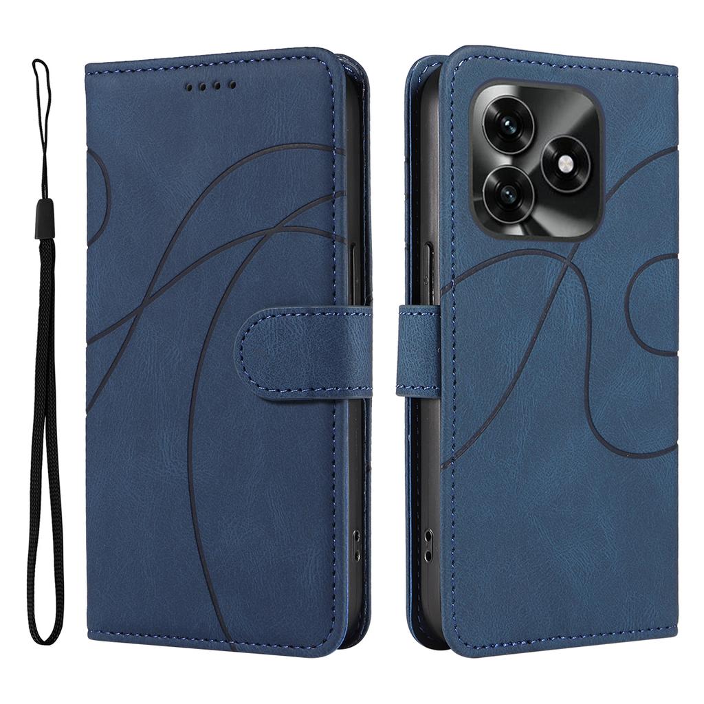 For Honor X5c Plus 4G Wallet Case Leather Phone Cover Stand with Curved Line Design -  Black