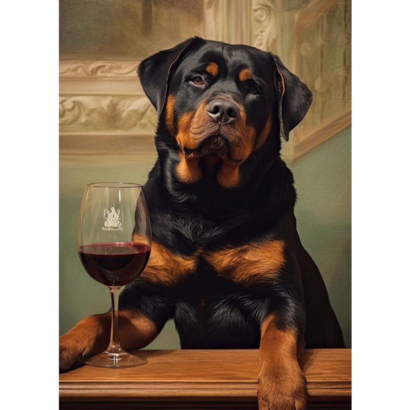Vintage Dog Portraits Posters and Prints French Bulldog German Shepherd with Red Wine Wall Art Canvas Painting Home Room Decor