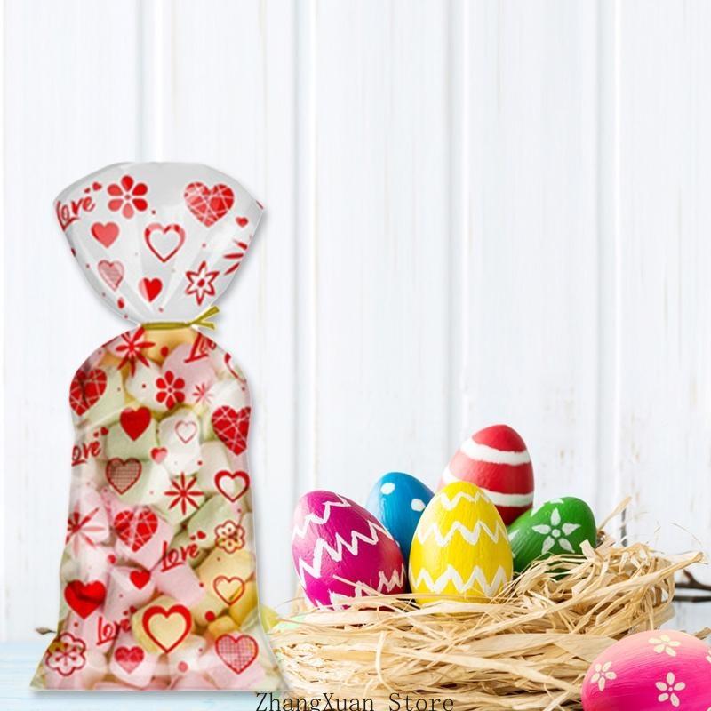 

100 Pcs Treat Candy Bag Festival Party Favor Gift Valentine s Day Heart Pattern 3XUF CN