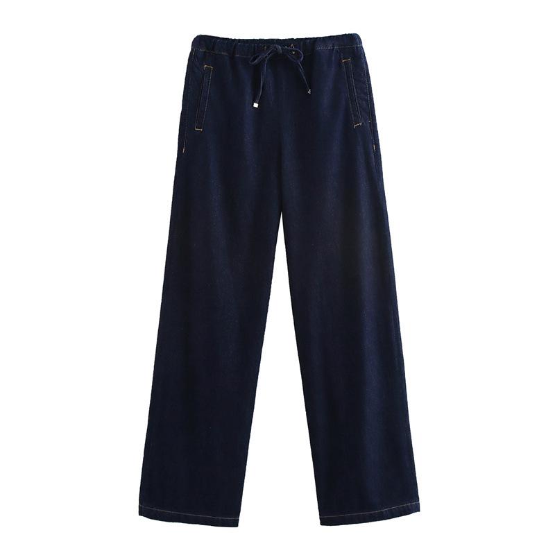 2024 Fall European & American Women’s Casual Denim Shirt and Tie-Waist Pants Set