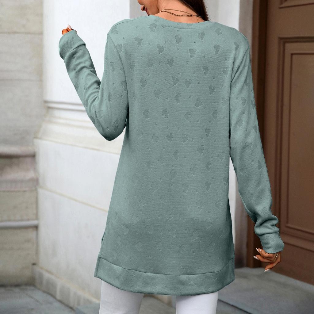 Women's T-Shirt Vintage Floral Print Round Neck Loose Long Sleeve Mid-Length Thumb Leak Top
