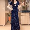 French V-neck floral dress women's summer Korean version of pure desire temperament, waist and thin medium and long skirt
