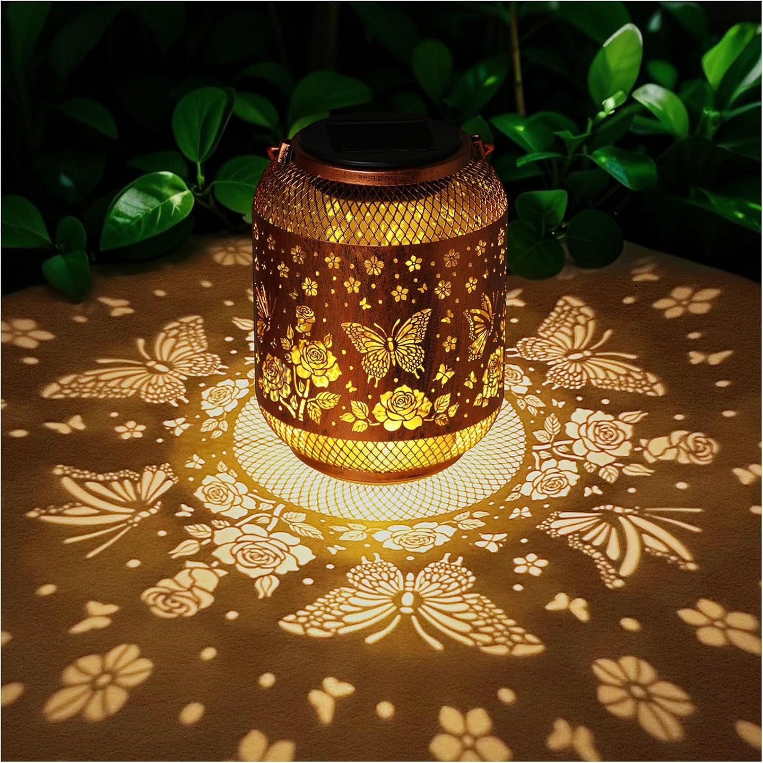 

Butterfly Solar Powered Iron Lantern Garden Statues Light For Women Mom Grandma Hanging Waterproof Metal Garden Decor Outside For Yard Patio Lawn A.1 Pack