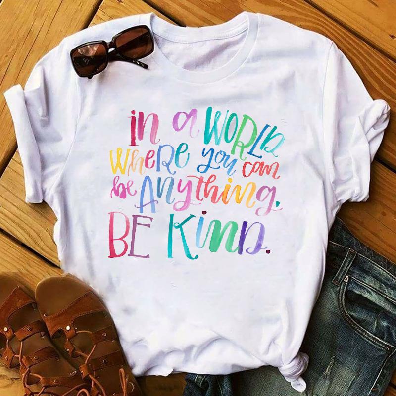 New Women T-Shirt 2023 Good Vibes Letters Fashion Top Female T Shirts Harajuku Streetwear O-Neck Short Clothes Ladies Tshirts