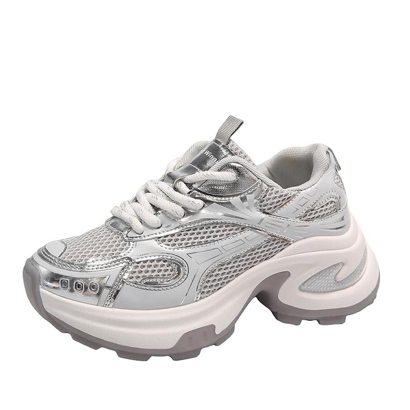 BKQU Sports Shoes for Women Mesh Lace-up Thick-soled Shoes  Spring Breathable Womens Thick-soled Shoes for Women