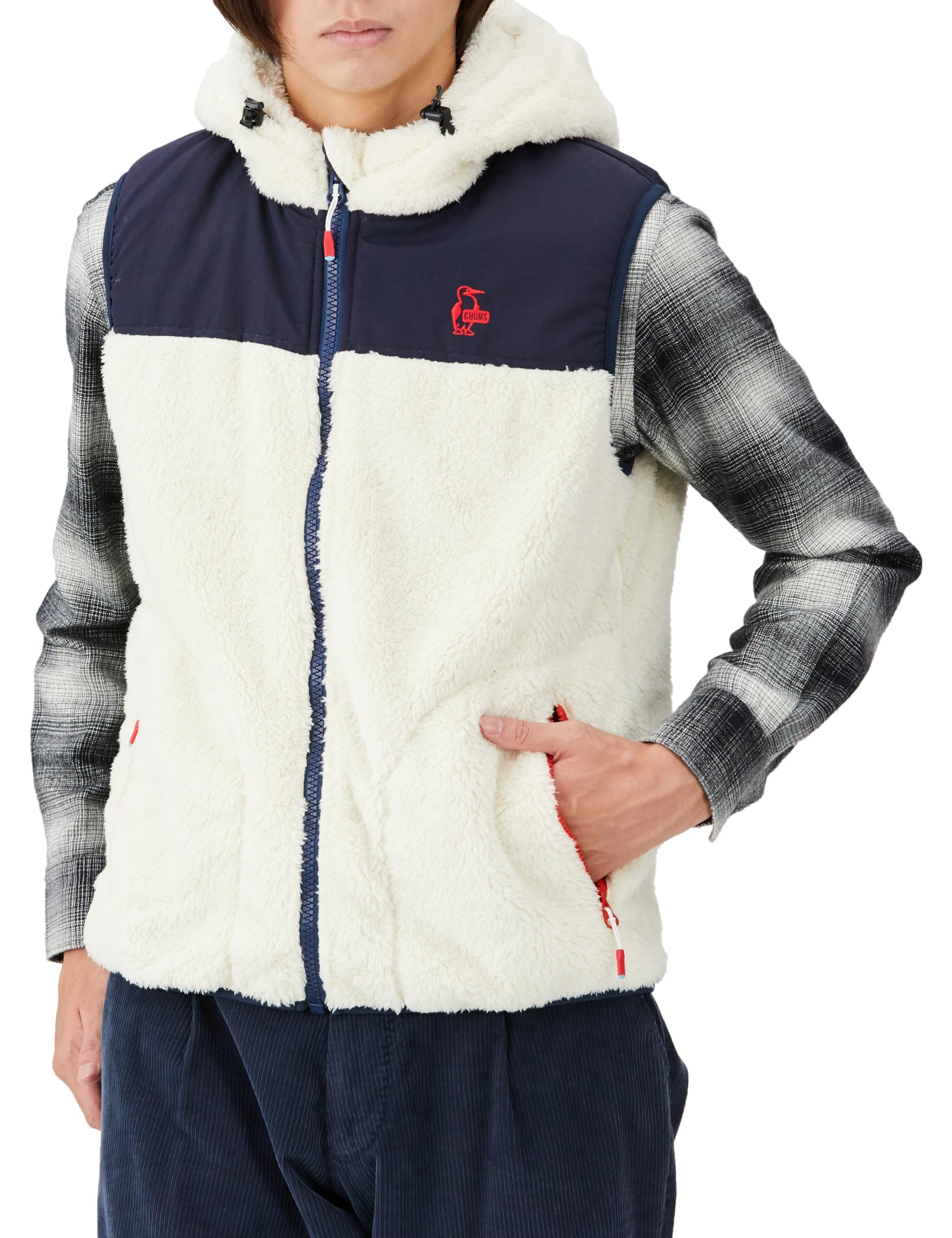 

Outerwear Elmo Fleece Vest XXL [Chums] Men s Ivory/Navy
