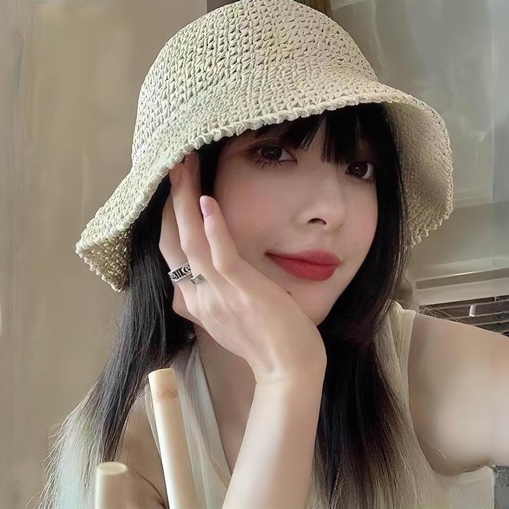 Women Hat Pure Handmade Woven Straw Breathable Summer Sunshade Hat UV Protection Seaside Vacation Fisherman Hat