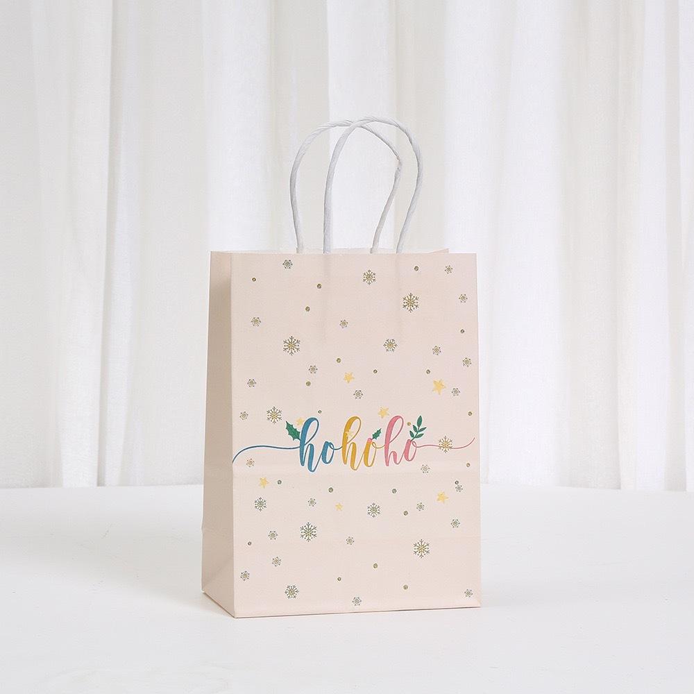 12/30pcs  Pink Christmas Paper Gift Tote Bags with Handles Holiday Party Favor Bags for Packing Small Gifts