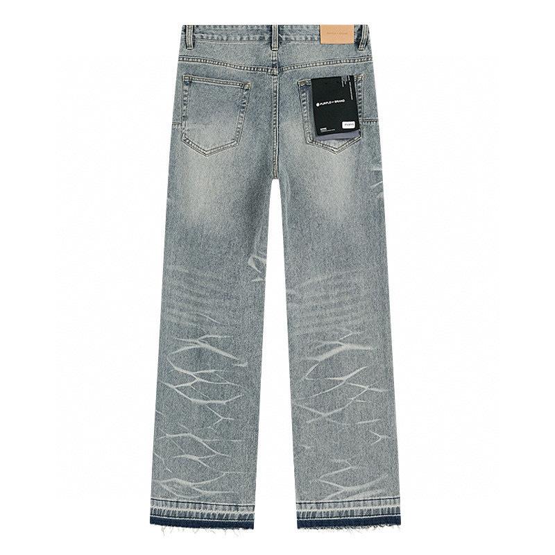 Meichao Jeans Washed Vintage Distressed Trendy Men And Women Ripped Trendy Ink Splash