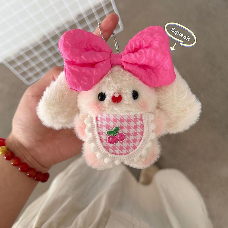 1Pcs Cute Can Squeak Rabbit Plush Pendant Big-Eared Rabbit Plush Keyring Bunny Festival Doll Keychain Bag Pendant