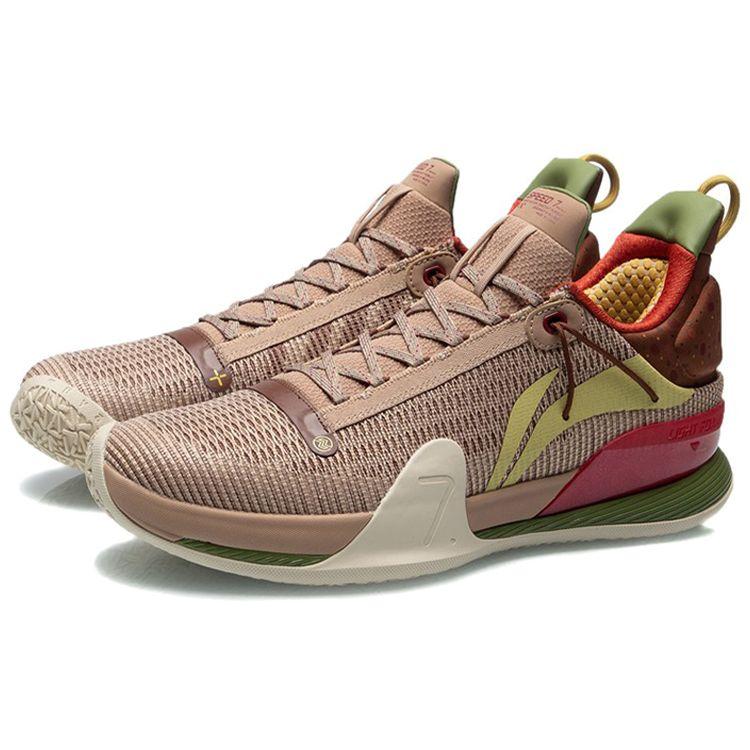 Li Ning Flash 7 Premium Shock Absorption Anti-Slip Wear-Resistant Rebound Low-Top Basketball Shoes Men Sneakers Light-Gray Brown ABAR001-3