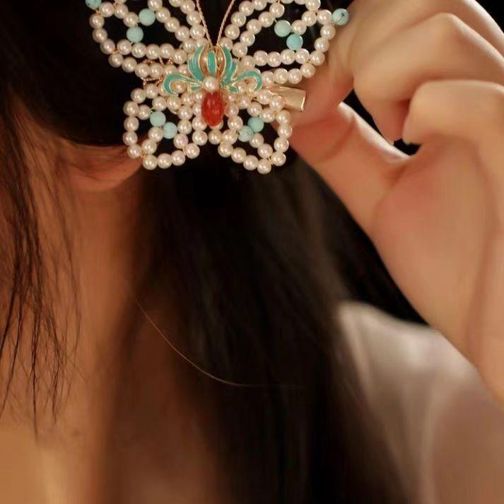 Vintage Ming & Qing Dynasty-Inspired Butterfly Hair Clip: Beaded Edge Hanfu & Qipao Accessory