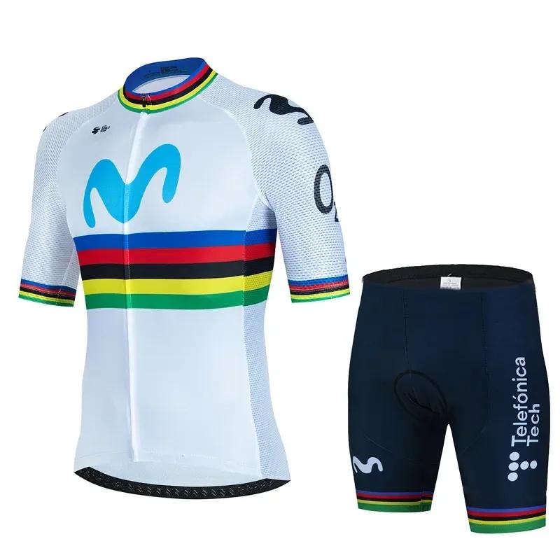 Movistar Pro Team Summer Cycling Jersey Suit Men's Breathable Mountain Bicycle Clothing Set Bike Mountain Maillot Ropa Ciclismo