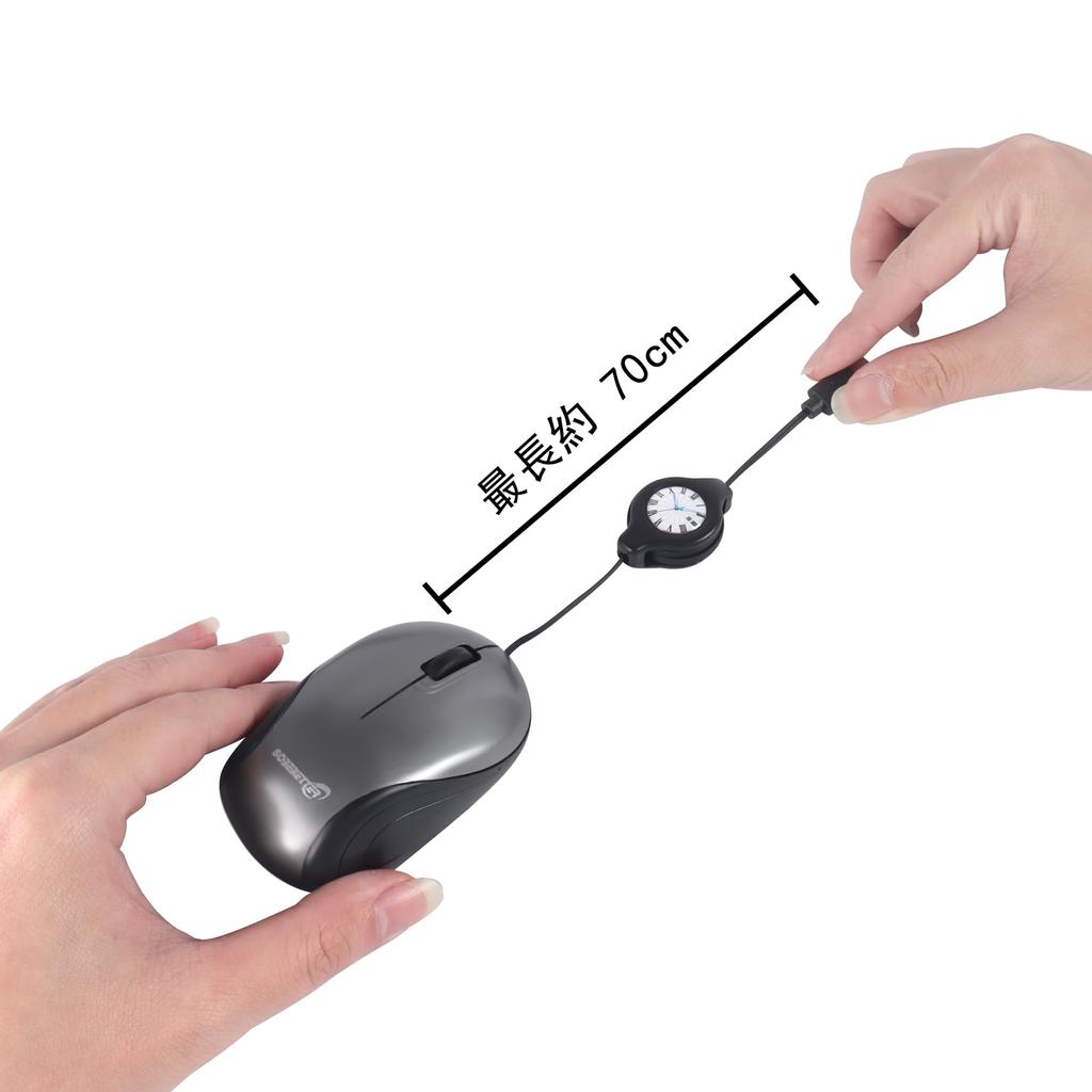 Retractable Wired Mouse with 1000 Retractable Small Mini Optical for Compatible with Gray Ultra-compact, Type-C Connection, DPI, Cable, Size, Mouse,