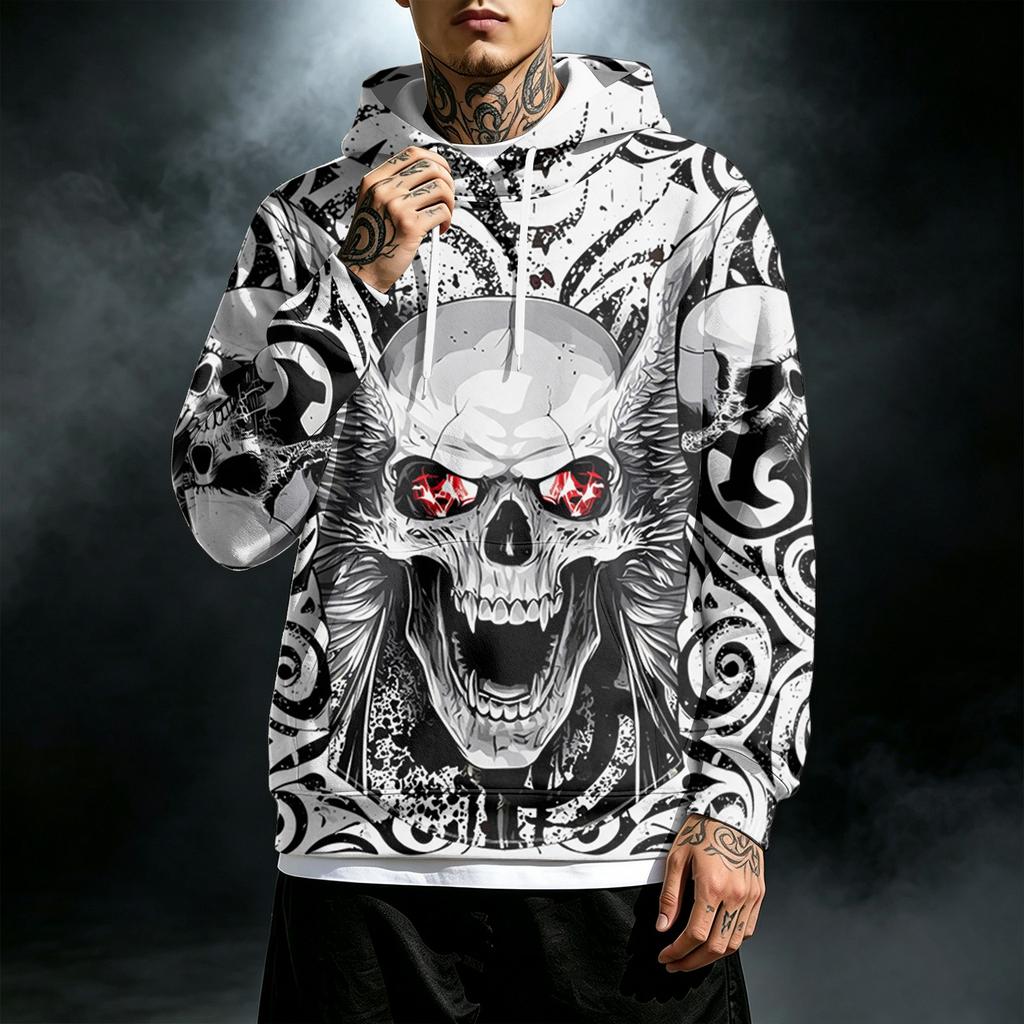 Men's Loose Fit Casual Hoodie with Pocket , Drawstring and Printed Pattern