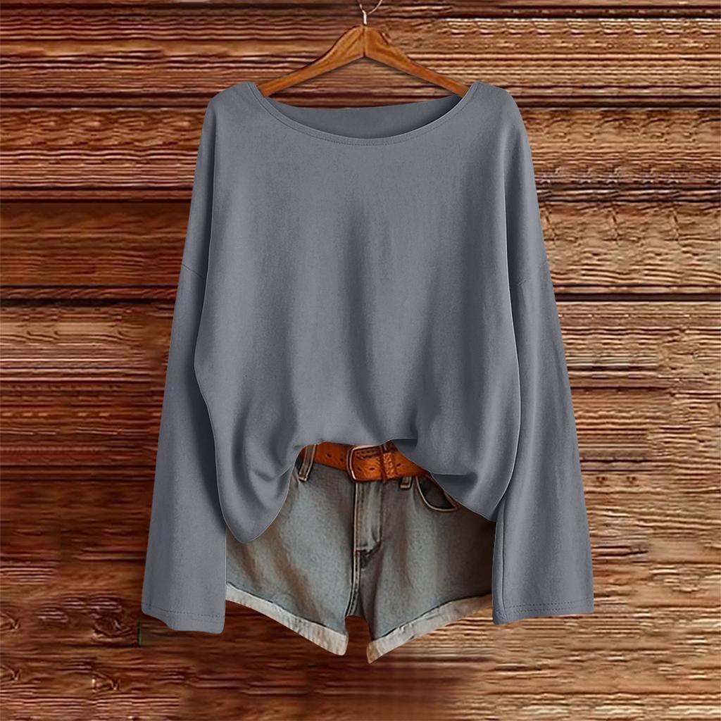 Langarmshirts für Damen Einfarbige T-Shirts Blusen Lässig Übergröße Basic Oberteile Pullover