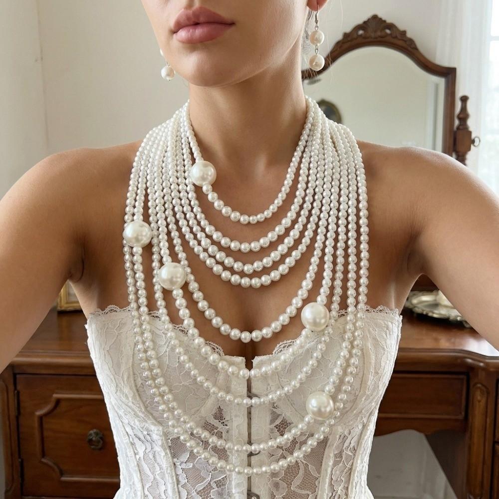 Mehrschichtige Imitationsperlenkette Elegante Mehrschichtige Halskette Perlenkette Partyzubehör