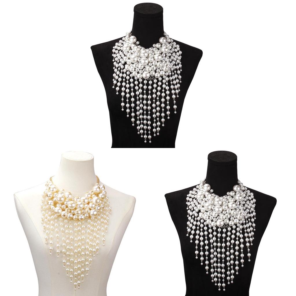 Geometric Alloy Necklace For Women With Faux Pearl Tassels Fashion Jewelry For Spring