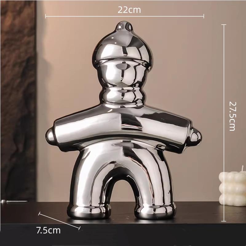 Ceramic Handicrafts Chinese Traditional Retro Abstract Sculpture History Human-shaped Sculpture Gold Font  Decorative Figurines