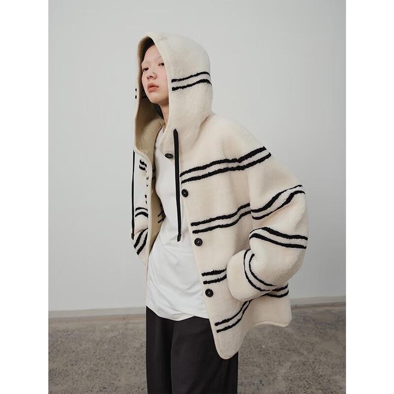 Imported Merino Lamb Fur Striped Coat