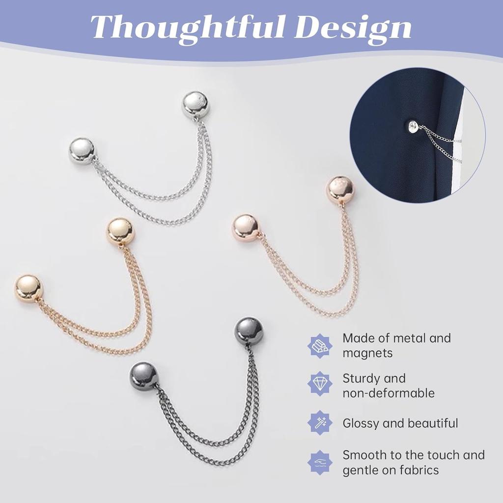 12 Pcs Magnetic Clothing Clips with Chain, Metal Magnetic Clothing Clips for Women in Gunmetal Gold Silver, Multi Use P for Clothes to Adjust Hem