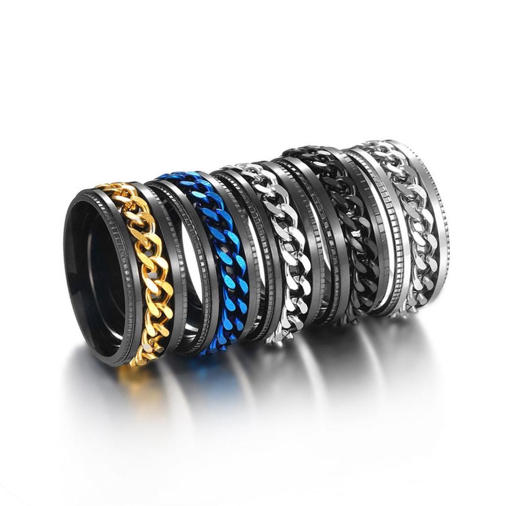 Men's Stainless Steel Titanium Embossed Chain Rotatable Ring Bottle Opener Jewelry